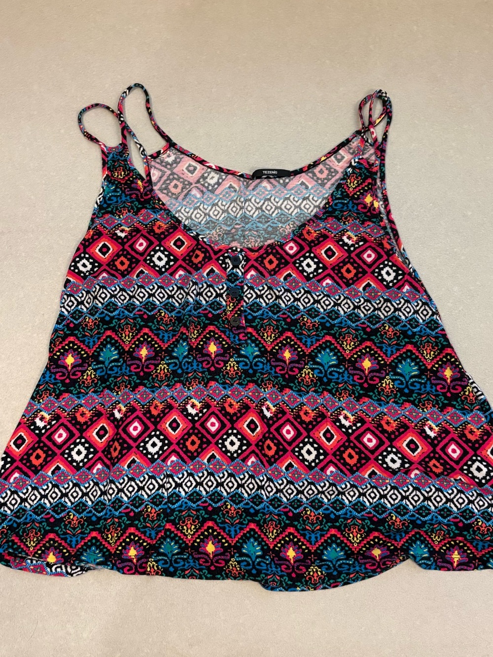 Patterned Spaghetti-Strap Camisole - Pink Teal Multi